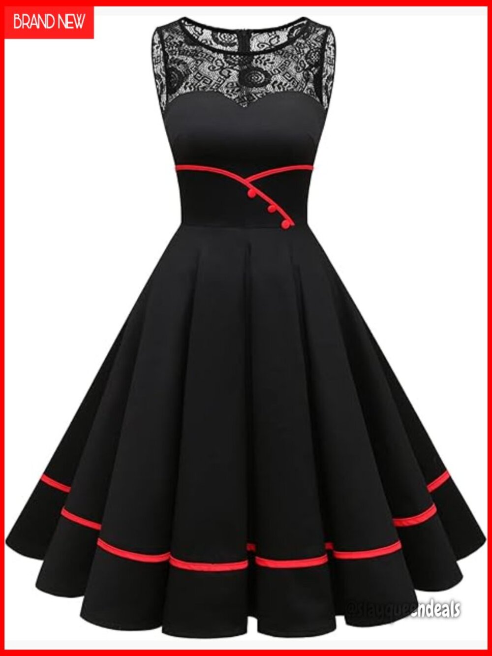 Knee-Length A-Line Swing Dress with Lace Shoulders